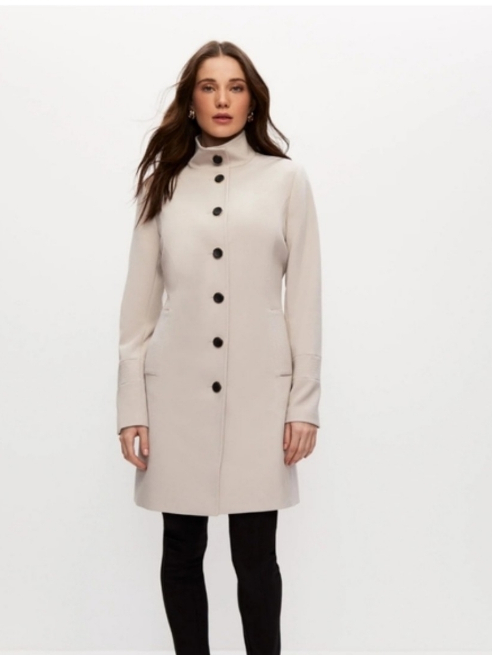 Melanie Lyne Beige Button Front Trench Coat